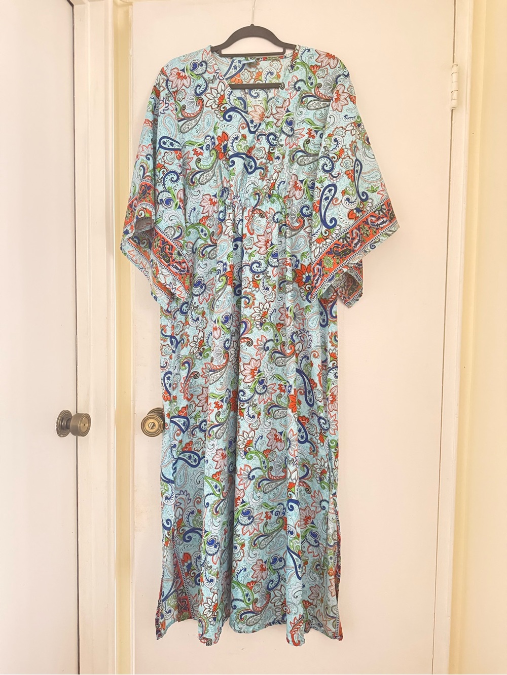 Light Blue Silk  Paisley Print Kaftan